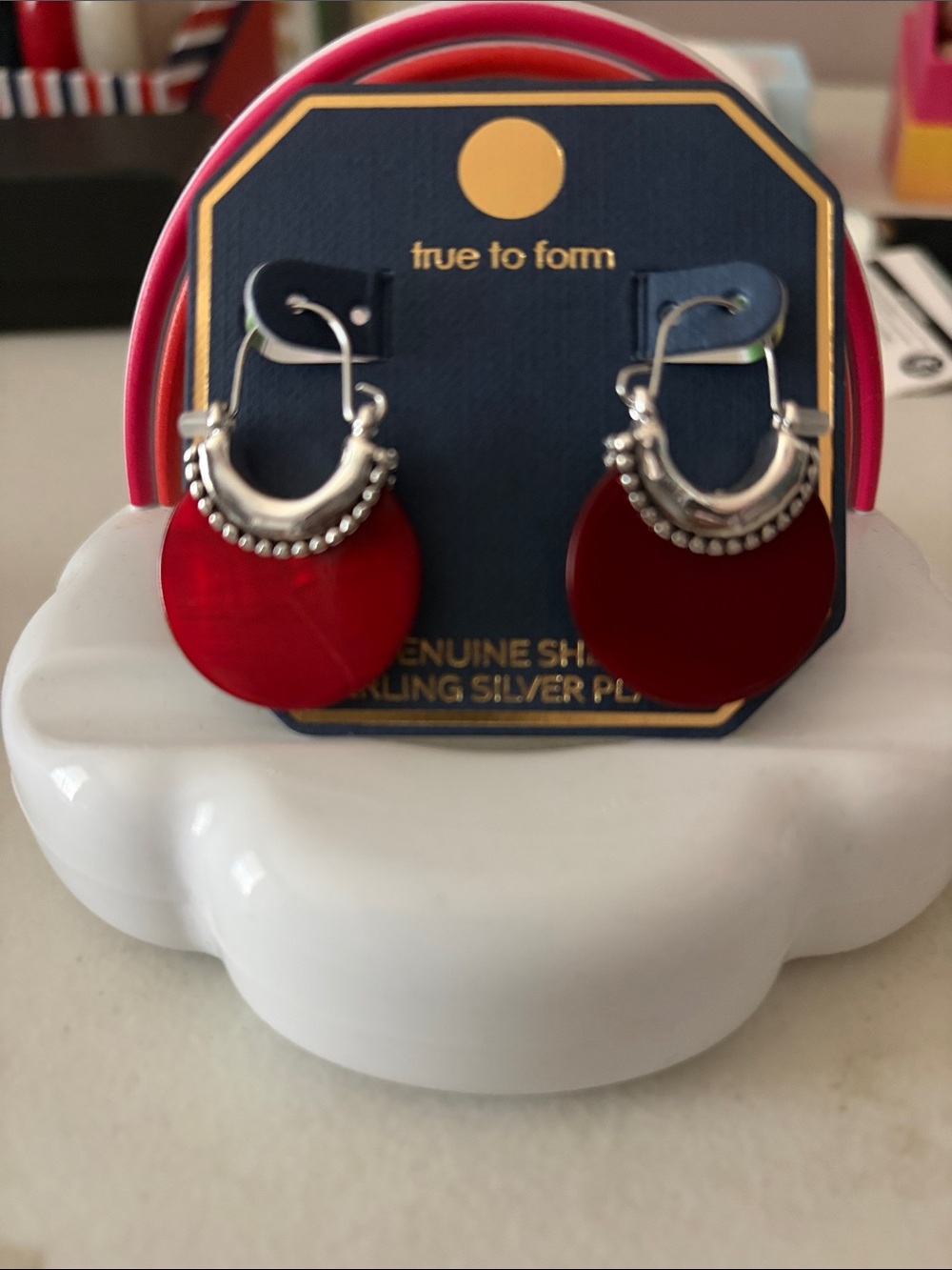 True to Form Red Disc Drop Earrings - Sterling Silver Plated